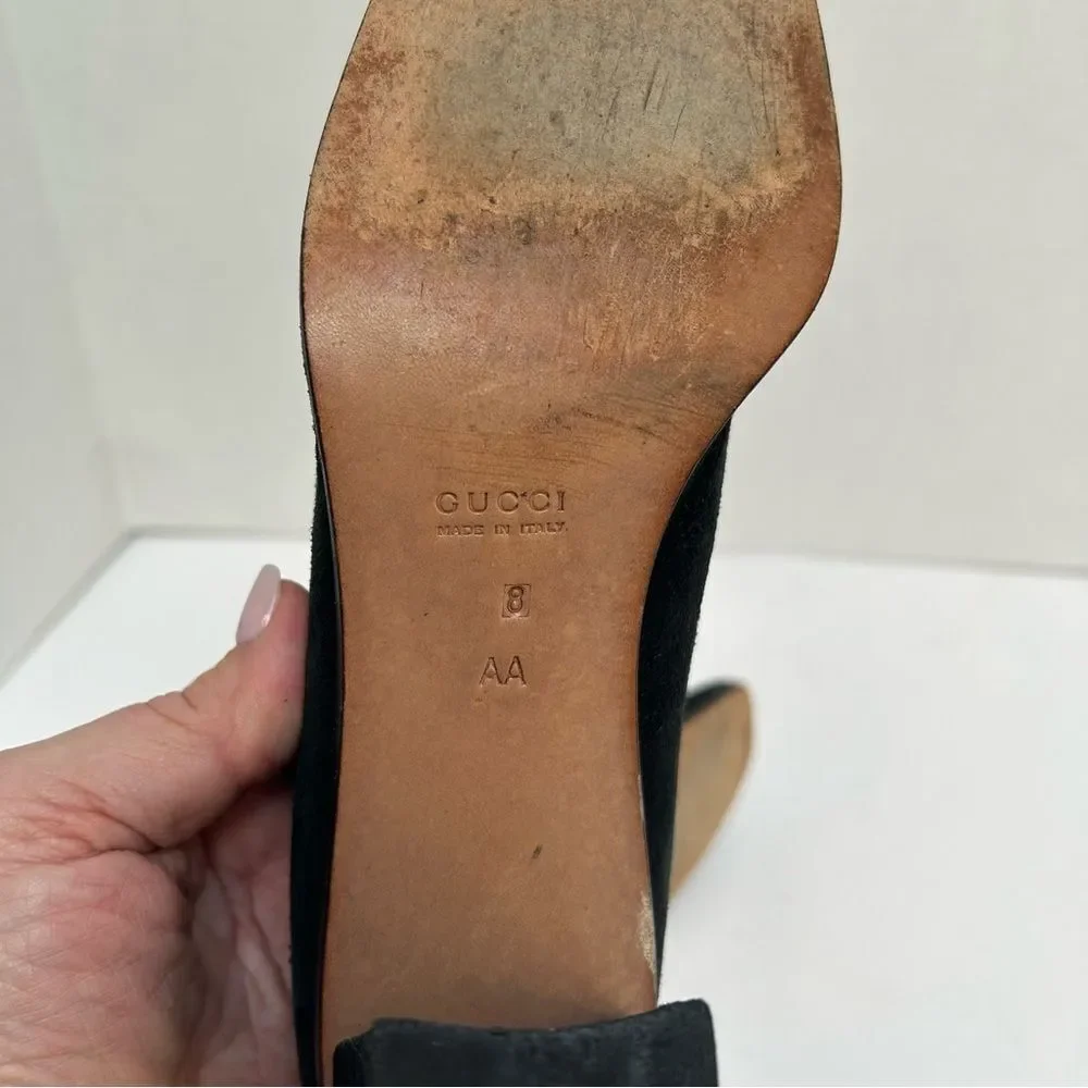 Gucci Horsebit Suede Pumps 101 4277‎ Made in Italy size 8AA Forest Green